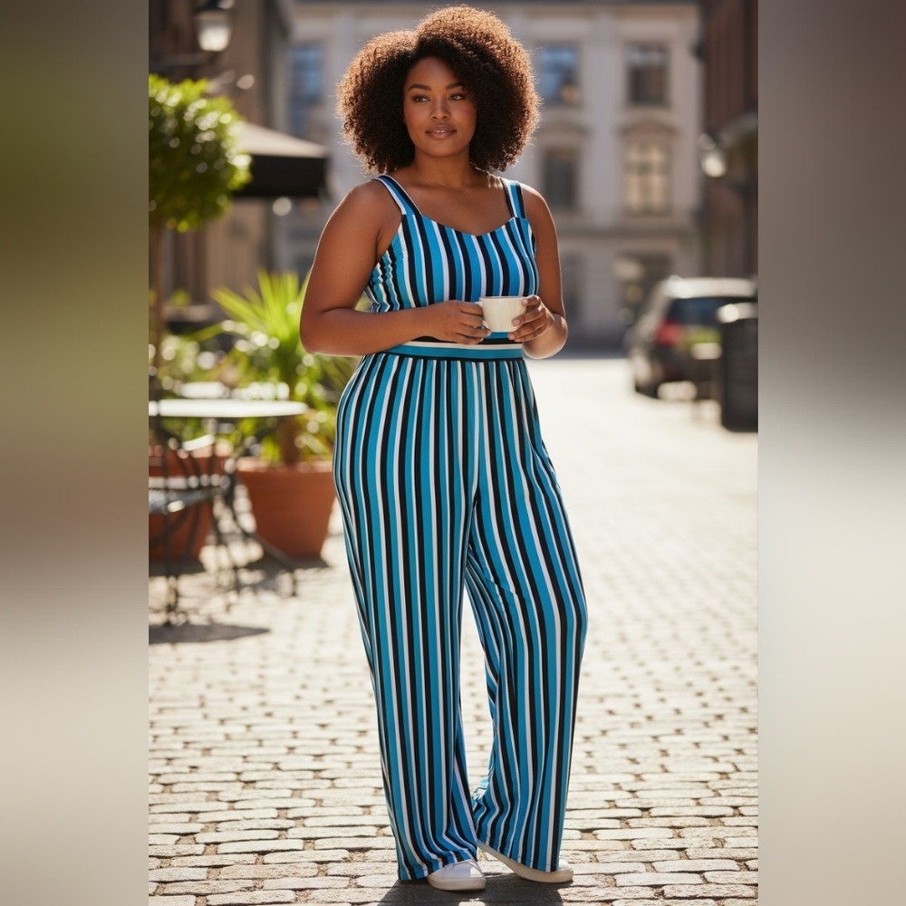 Elegant Striped Jumpsuit in Blue and Black #7